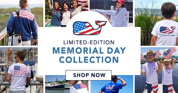 vineyard vines increases their Military Discount to 50% off for Active Duty  & Veterans. Shop the Red, Whale & Blue collection & save!