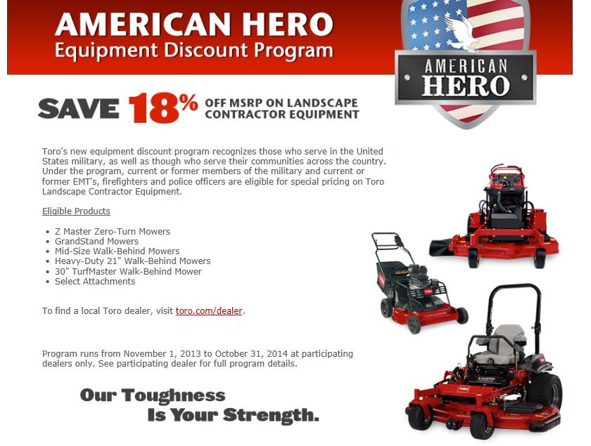 The Toro Company is Offering Military & First Responder Discounts through  their American Hero Program!